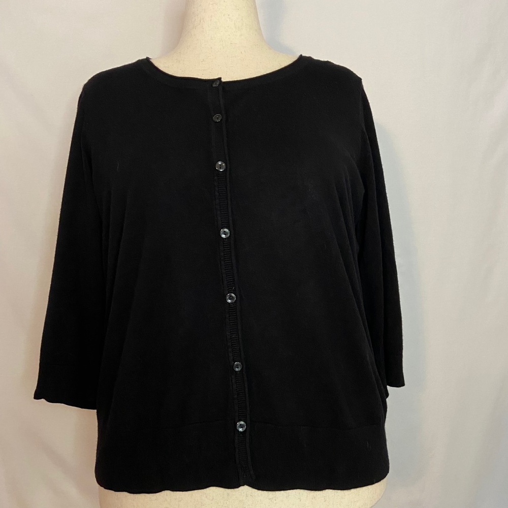 Sejour Black 3/4 Sleeve Cardigan Sweater Plus Size 2X - Picture 3 of 8